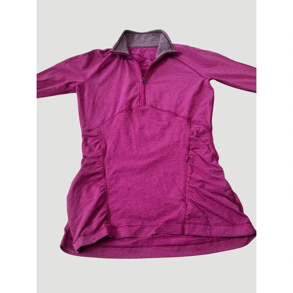 Lululemon Size 6 Running Y2K Kriss Cross 1/2 Zip Pink Stripe Pullover Jacket
